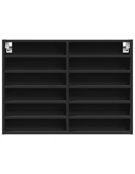 Armadietto con Vetrina Nero 80x8,5x58 cm in Legno Multistrato