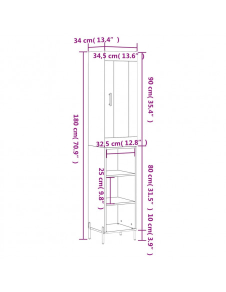 Credenza Grigio Sonoma 34,5x34x180 cm in Legno Multistrato