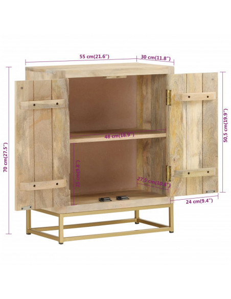 Credenza con 2 Ante 55x30x70 cm in Legno Massello di Mango