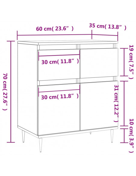 Credenza Grigio Sonoma 60x35x70 cm in Legno Multistrato