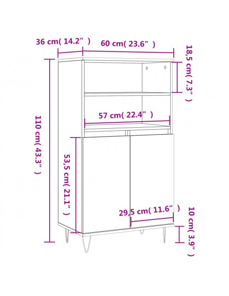 Credenza Grigio Sonoma 60x36x110 cm in Legno Multistrato
