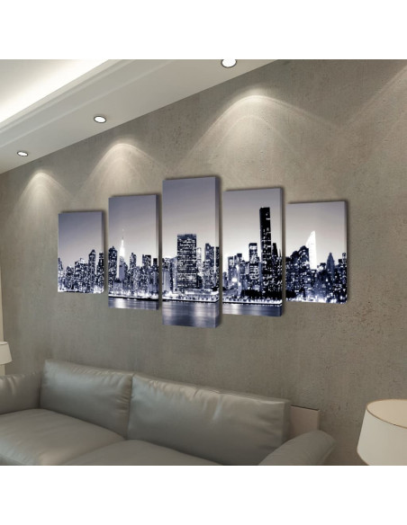 5 pz Stampa su Tela da Muro Panorama New York Monocromatico 100 x 50cm
