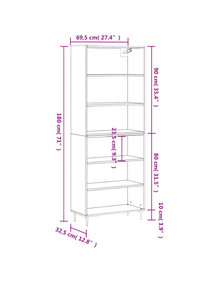 Credenza Grigio Sonoma 69,5x32,5x180 cm Legno Multistrato