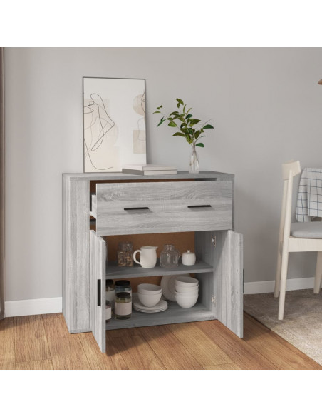 Credenza Grigio Sonoma 80x33x70 cm in Legno Multistrato