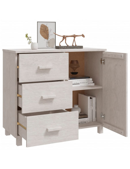 Credenza HAMAR Bianca 90x40x80 cm in Legno Massello di Pino