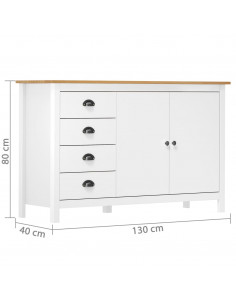 Credenza Hill Bianca 130x40x80 cm in Legno Massello di Pino