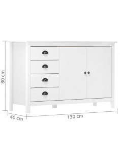 Credenza Hill Bianca 130x40x80 cm in Legno Massello di Pino