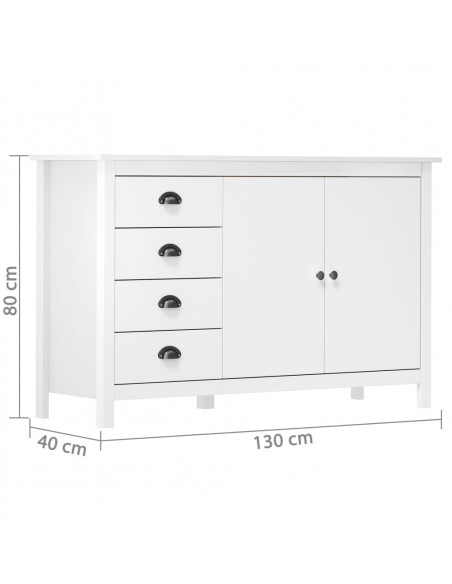 Credenza Hill Bianca 130x40x80 cm in Legno Massello di Pino