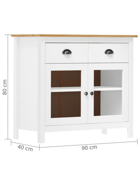 Credenza Hill Bianca 90x40x80 cm in Legno Massello di Pino