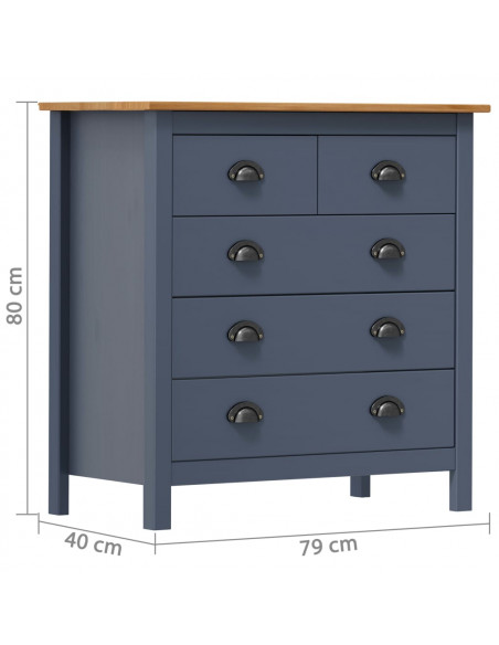 Credenza Hill Grigia 79x40x80 cm in Legno Massello di Pino