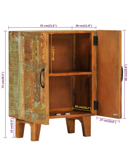 Credenza Intagliata a Mano 55x30x75 cm Legno Massello Recupero