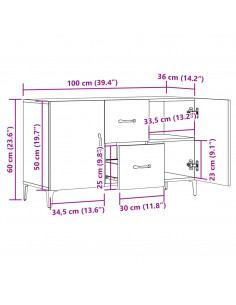 Credenza Legno Antico 100x36x60 cm in Legno Multistrato