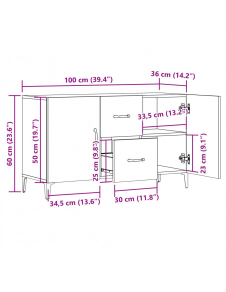 Credenza Legno Antico 100x36x60 cm in Legno Multistrato