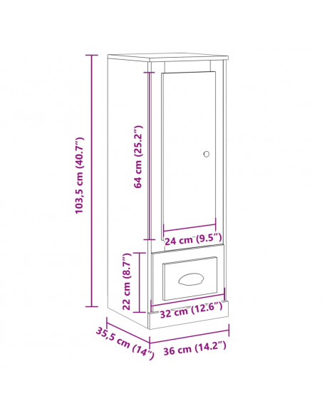 Credenza Legno Antico 36x35,5x103,5 cm in Legno Multistrato