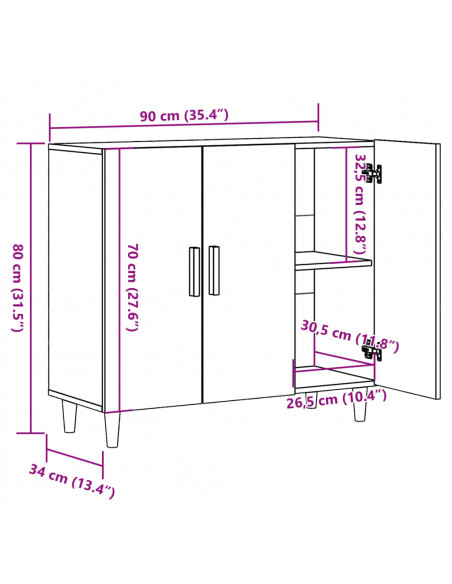 Credenza Legno Antico 90x34x80 cm in Legno Multistrato