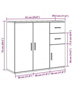 Credenza Legno Antico 91x29,5x75 cm in Legno Multistrato