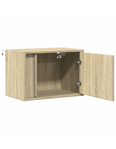 Comodino a Parete con luci LED Rovere Sonoma