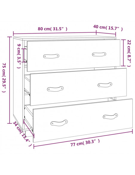 Credenza Marrone Cera 80x40x75 cm in Legno Massello di Pino