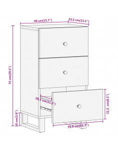 Credenza Marrone e Nera 40x33,5x75cm in Legno Massello di Mango