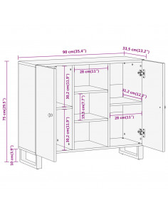 Credenza Marrone e Nera 90x33,5x75cm in Legno Massello di Mango