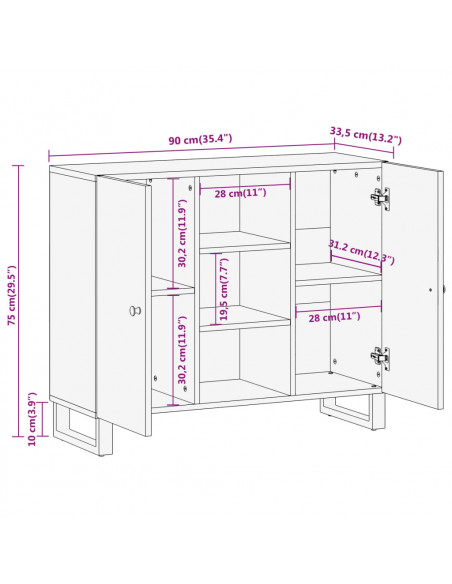 Credenza Marrone e Nera 90x33,5x75cm in Legno Massello di Mango