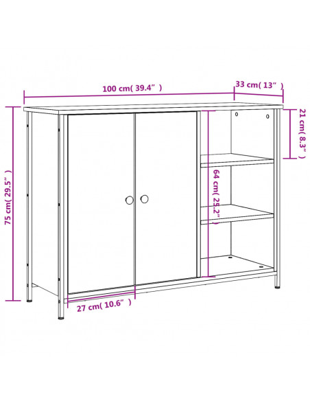 Credenza Nera 100x33x75 cm in Legno Multistrato