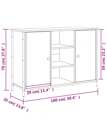 Credenza Nera 100x35x70 cm in Legno Multistrato
