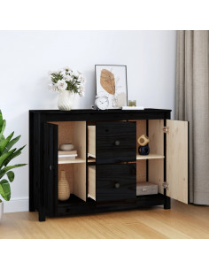 Credenza Nera 100x35x74 cm in Legno Massello di Pino