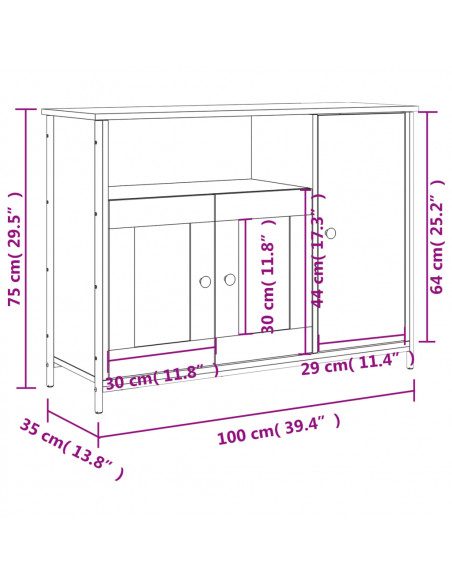Credenza Nera 100x35x75 cm in Legno Multistrato