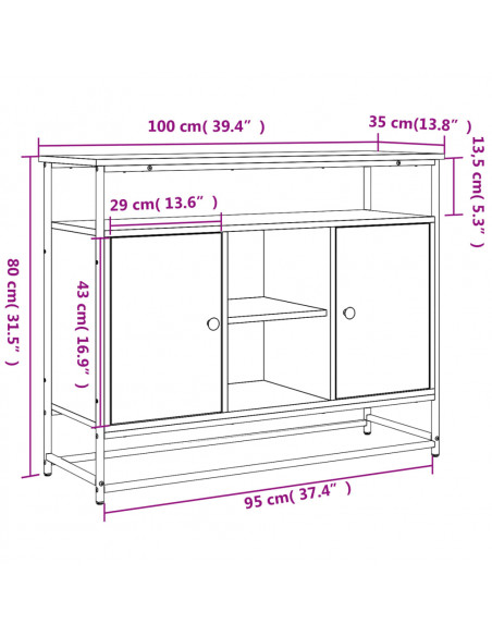 Credenza Nera 100x35x80 cm in Legno Multistrato
