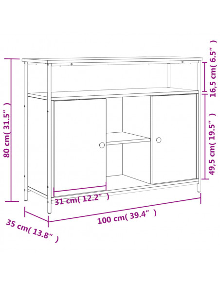 Credenza Nera 100x35x80 cm in Legno Multistrato