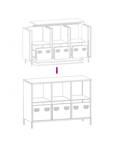 Credenza Nera 101,5x39x73,5 cm in Acciaio Laminato a Freddo