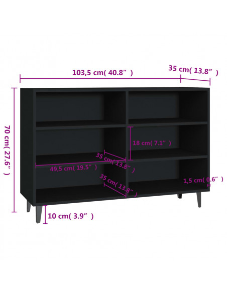 Credenza Nera 103,5x35x70 cm in Legno Multistrato