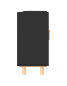 Credenza Nera 105x30x60cm Legno Massello Pino e Rattan Naturale