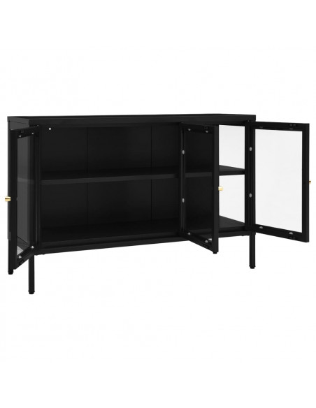 Credenza Nera 105x35x70 cm in Acciaio e Vetro