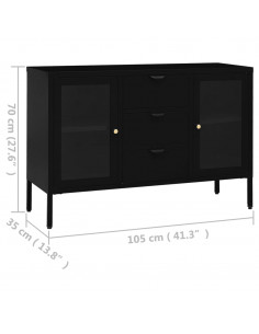 Credenza Nera 105x35x70 cm in Acciaio e Vetro Temperato