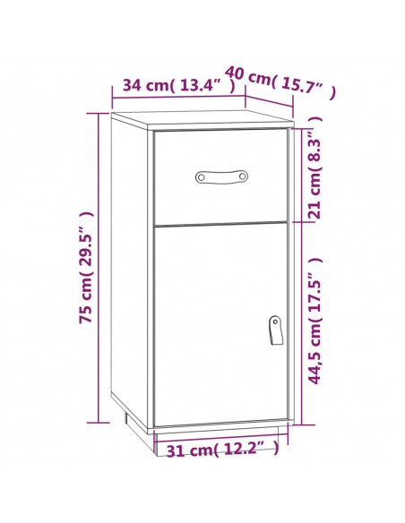 Credenza Nera 34x40x75 cm in Legno Massello di Pino