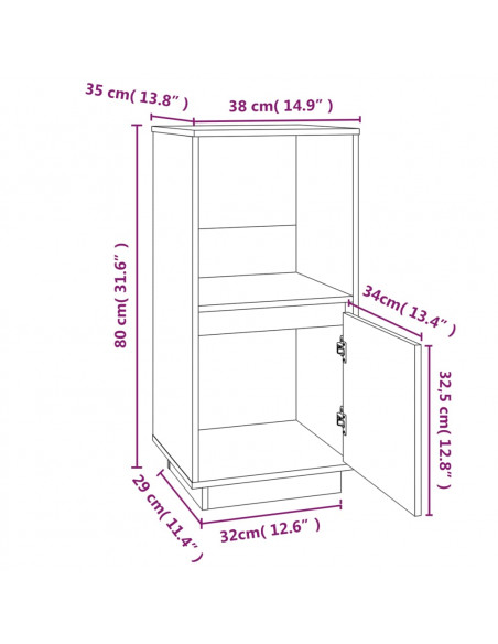 Credenza Nera 38x35x80 cm in Legno Massello di Pino
