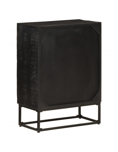 Credenza Nera 55x30x76 cm in Legno Massello di Mango e Ferro