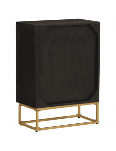 Credenza Nera 55x30x76 cm in Legno Massello di Mango e Ferro