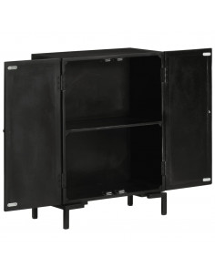 Credenza Nera 55x30x77 cm in Legno Massello di Mango e Ferro