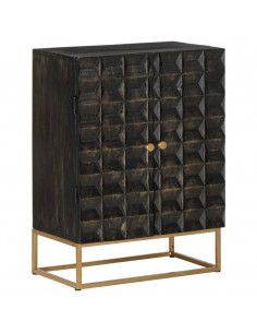 Credenza Nera 55x34x75 cm in Legno Massello di Mango e Ferro