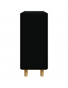 Credenza Nera 60x30x70 cm Legno Massello Pino e Rattan Naturale