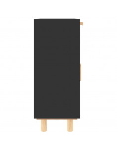 Credenza Nera 60x30x75 cm Legno Massello Pino e Rattan Naturale