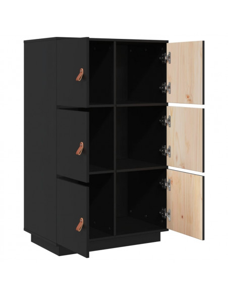 Credenza Nera 67x40x108,5 cm in Legno Massello di Pino