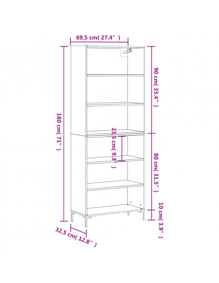 Credenza Nera 69,5x32,5x180 cm Legno Multistrato