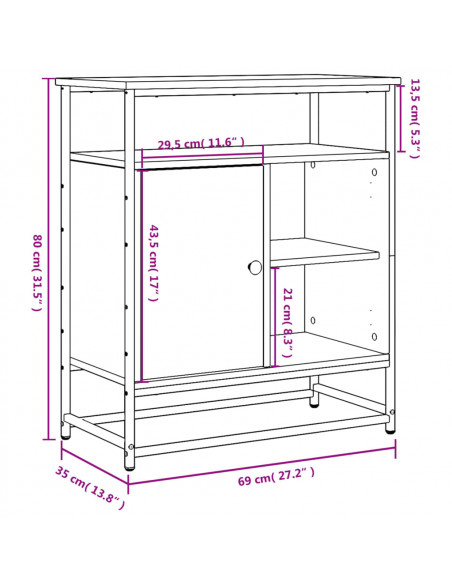 Credenza Nera 69x35x80 cm in Legno Multistrato