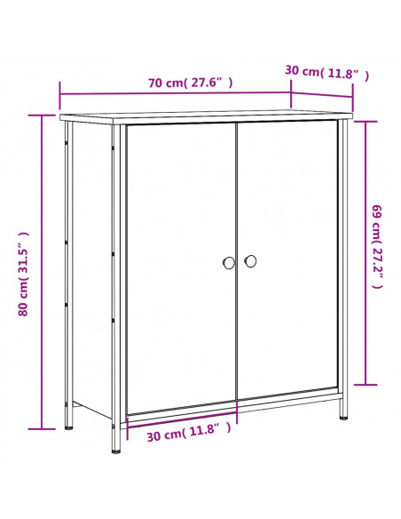 Credenza Nera 70x30x80 cm in Legno Multistrato