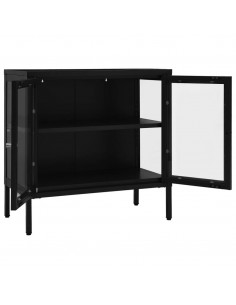 Credenza Nera 70x35x70 cm in Acciaio e Vetro