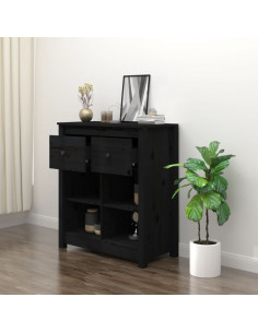 Credenza Nera 70x35x80 cm in Legno Massello di Pino